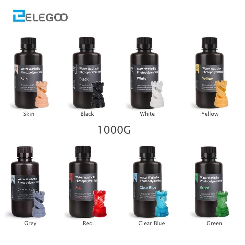 ELEGOO Water Washable LCD UV-Curing 405nm Photopolymer Resin for LCD 3D  Printer 1000gr